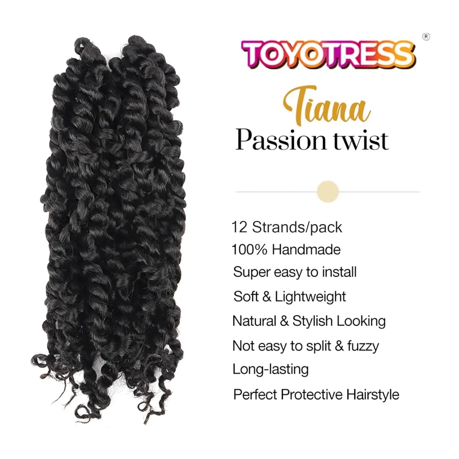 ( US ONLY) FAST SHIPPING NB | Toyotress® Tiana Passion Twist Hair - Pre-twisted Crochet Braids Natural Black, Pre-looped Synthetic Braiding Hair Extensions Toyotress